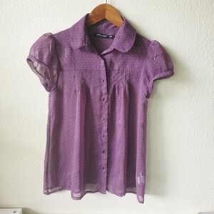 Atmosphere Sheer Blouse Purple Dot  Size Medium 8